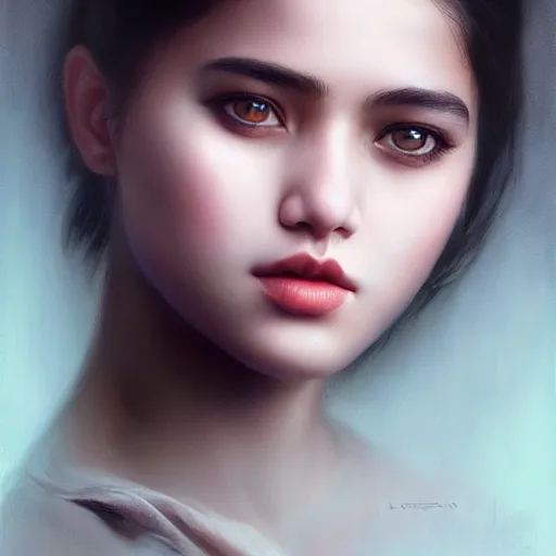 Prompt: stunning beauty attractive assamese early teen girl ; alluring portrait by artgerm and tom bagshaw ; trending on artstation ; award winning, cinematic natural dramatic lighting, studio photography by annie leibovitz
