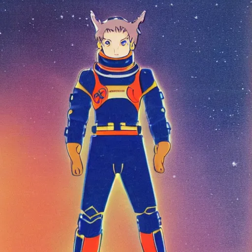 Prompt: man in a futuristic spacesuit, 9 0 s anime