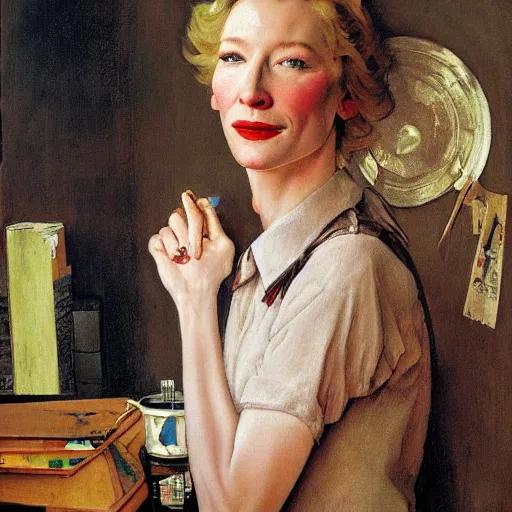 Image similar to painting of cate blanchett by Norman rockwell