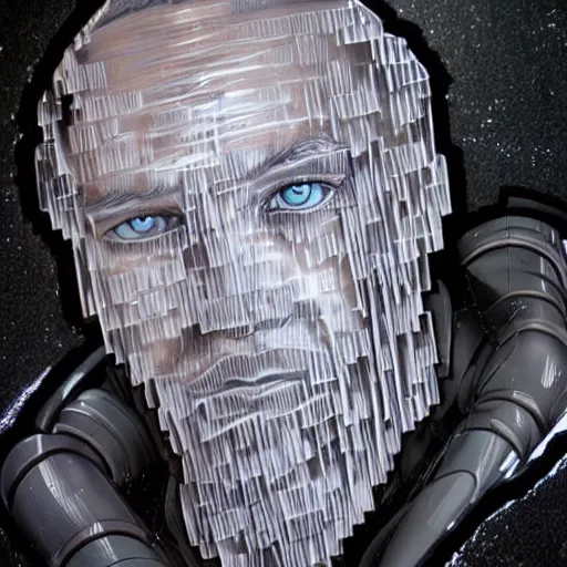 Image similar to man portrait made out of ice, beautiful, cyborg, comic book art, highly detailed