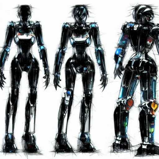 Prompt: Humanoid robot concept art, sketch by Yoji Shinkawa