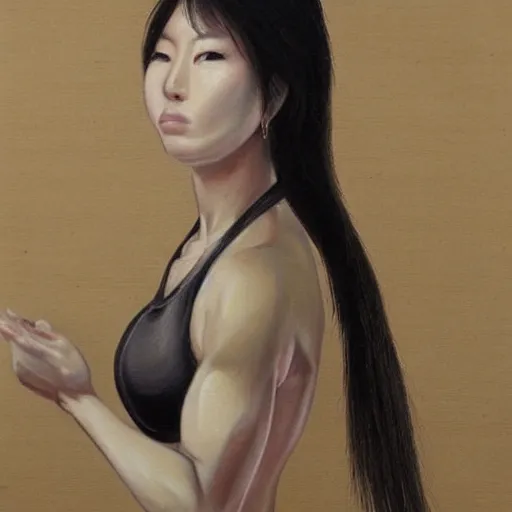 Prompt: muscular japanese woman potrait painting