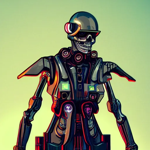 Image similar to cyberpunk skeleton as the leader of a futuristic communist nation, cybernetics, sharp lines, digital, artstation, colored in