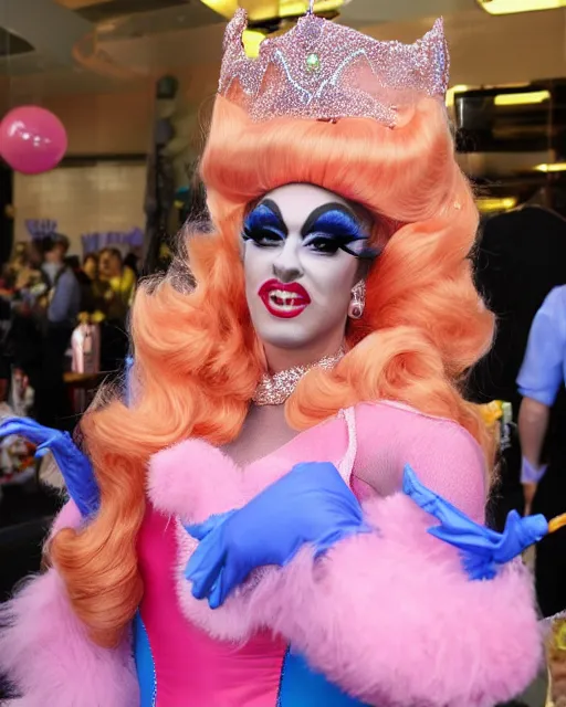 Prompt: a drag queen dressed up like princess peach, ru paul\'s drag race