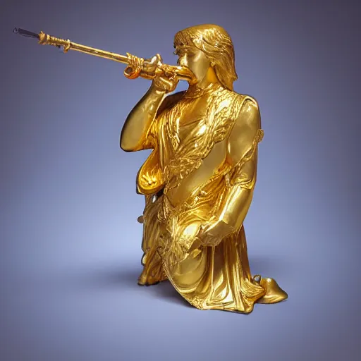 Prompt: studio photograph of a golden flute, artstation