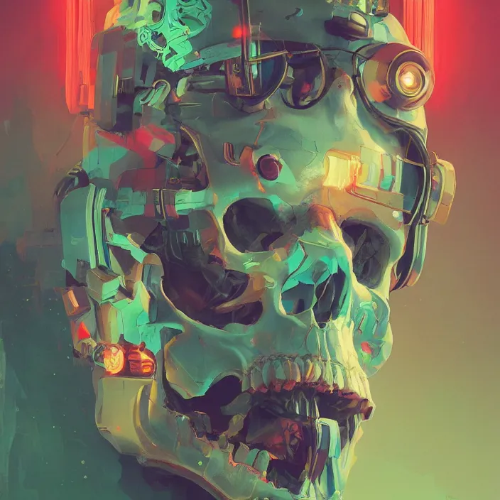 Image similar to a beautiful painting of a cyberpunk skull by sergey kolesov and sachin teng and pascal blanche. in style of digital art. colorful comic, symmetry, hyper detailed. octane render. trending on artstation