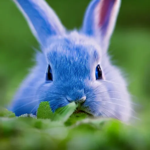 Image similar to A high resolution photoraph of a very cute blue rabbit, nature photograph, nature lighting, 8k award winning photograph.