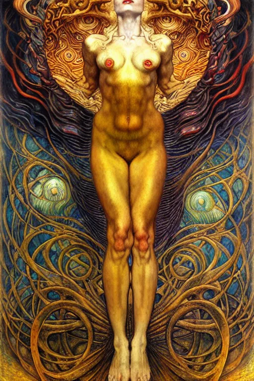 Image similar to Divine Chaos Engine by Karol Bak, Jean Delville, William Blake, Gustav Klimt, and Vincent Van Gogh, symbolist, visionary