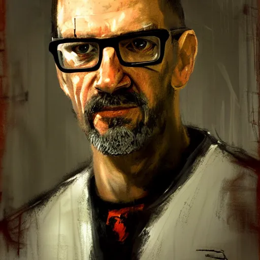 Prompt: Gordon Freeman, portrait by Jeremy Mann, Half Life 2