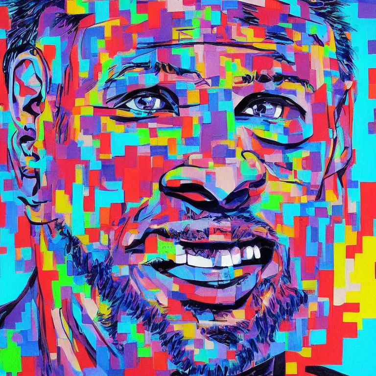 Prompt: an amaze art painting of cube using single line in style of geoff slater, amaze art, smiling face