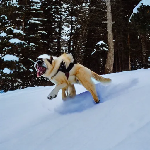 Prompt: photo of dog snowboarding, kodak ultramax 400, 35mm, full-HD