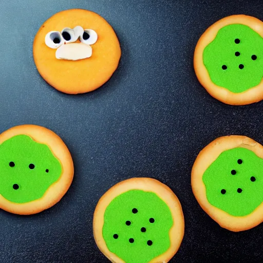 Prompt: cartoon green cheese with holes