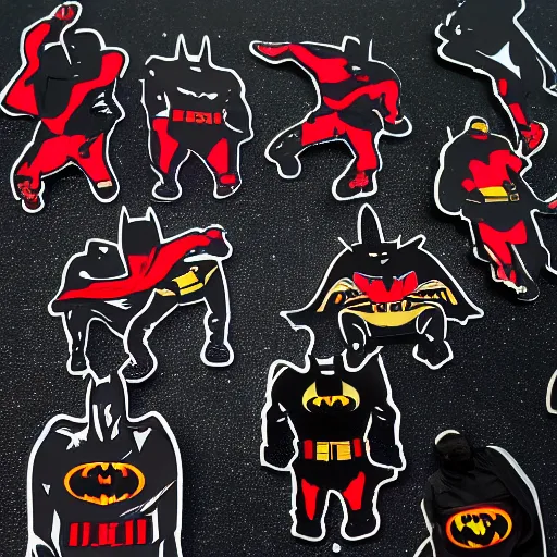 Image similar to die cut sticker, batman breakdancing in techwear splatter paint