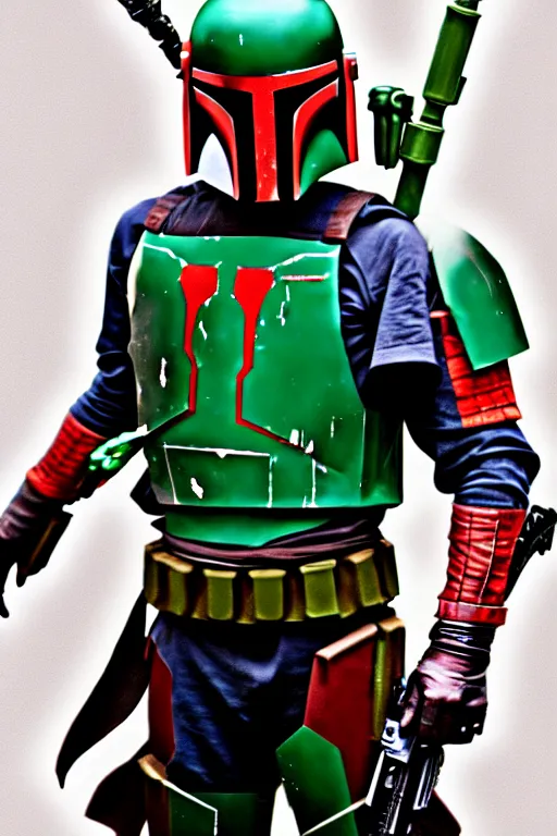 Prompt: boba fett spiderman character mashup, digital art, movie still from the matrix, insane detail