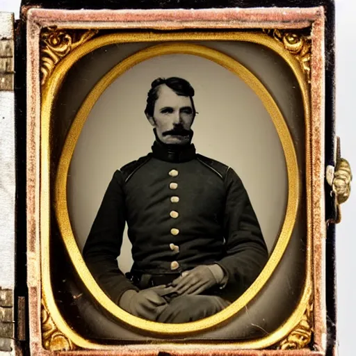 Prompt: ambrotype of a man in civil war uniform.
