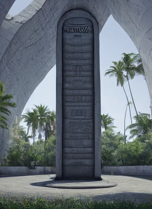 Image similar to highly detailed realistic architecture 3 d render of a futurisctic stele monument made from little atomiums standing near a highway, archdaily, made in unreal engine 4 octane render