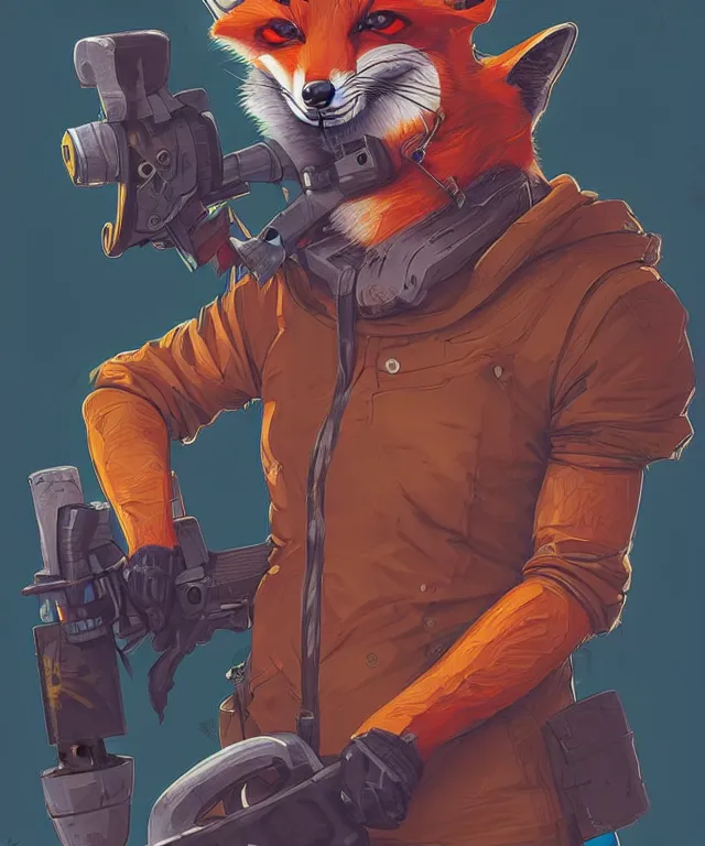 Image similar to a portrait of an anthropomorphic cyberpunk fox holding a chainsaw, fantasy, elegant, digital painting, artstation, concept art, matte, sharp focus, illustration, art by josan gonzalez