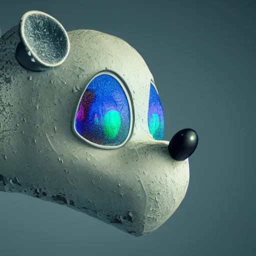 Image similar to mickey mouse head, fractal, broken, wet, mycelium, radiant alien, rococo, baroque, automotive, bio-mechanical, porcelain, iridescent sub surface scattering, octane render