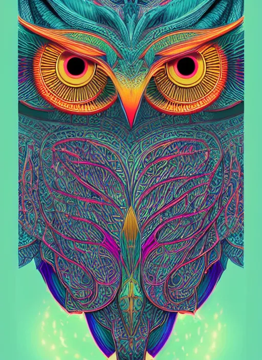 Image similar to symmetry!! product render poster vivid colors divine proportion owl, 神 圣, glowing fog intricate, elegant, highly detailed, digital painting, artstation, concept art, smooth, sharp focus, illustration,