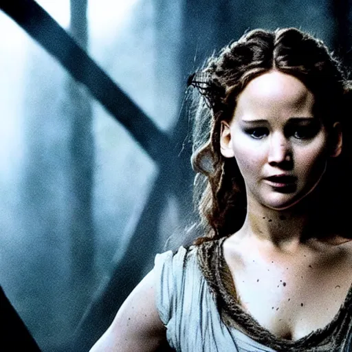 Prompt: jennifer lawrence is the monster, still from the movie mary shelley's frankenstein