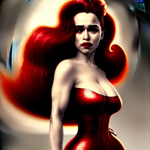 Prompt: emilia clarke as jessica rabbit, character headshot portrait, sharp, digital matte painting, art by luis royo, greg rutkowski, wlop, dramatic lighting, trending on artstation