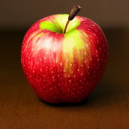 Prompt: an apple with real teeth in a studio