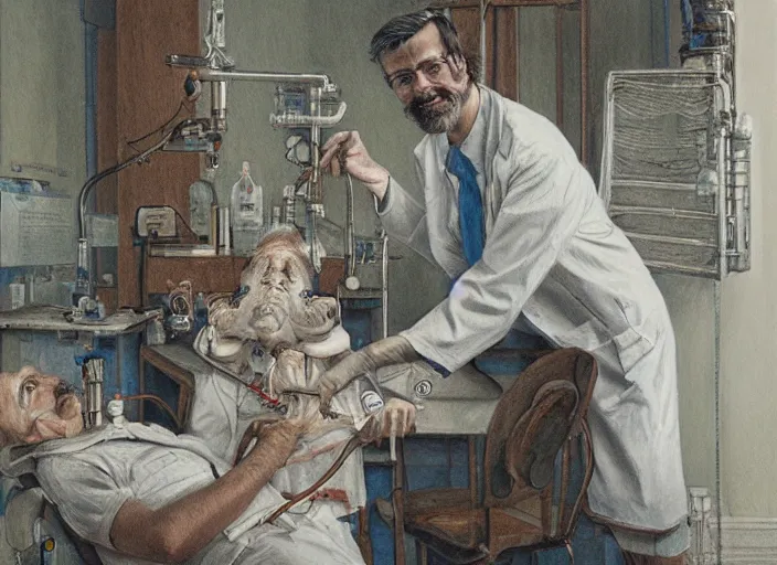 Prompt: a highly detailed ephemeral portrait of a dentist, james gurney, james jean