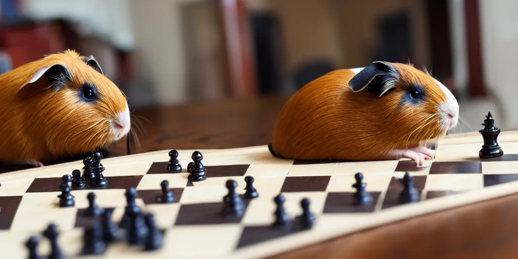 Image similar to a guinea pig playing chess