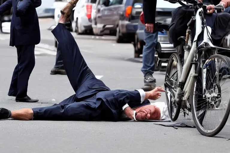 Image similar to joe biden falls from bike being asleep caricature