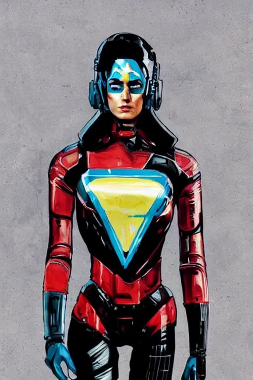 Image similar to full body painting of a female android, by MARVEL comics and Sandra Chevrier