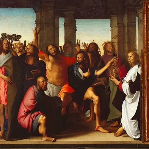 Prompt: Lil Wayne and his apostles in the background, renaissance art