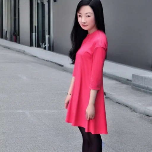 Image similar to photorealistic photo of a chinese canadian girl wearing a everyday dress