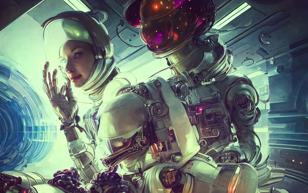 Prompt: portrait armored astronaut girl, fighting with alien at inside spaceship, ssci-fi, neon light and fantasy, intricate and very very beautiful and elegant, highly detailed, digital painting, artstation, concept art, smooth and sharp focus, illustration, art by tian zi and WLOP and alphonse mucha