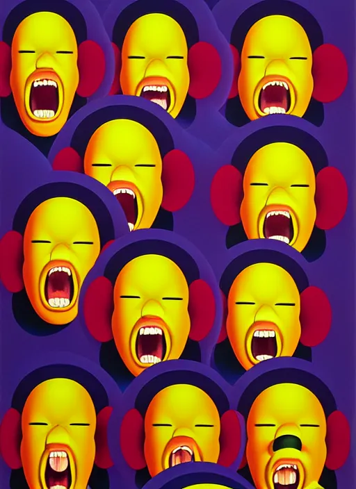 Prompt: men screaming by shusei nagaoka, kaws, david rudnick, airbrush on canvas, pastell colours, cell shaded!!!, 8 k