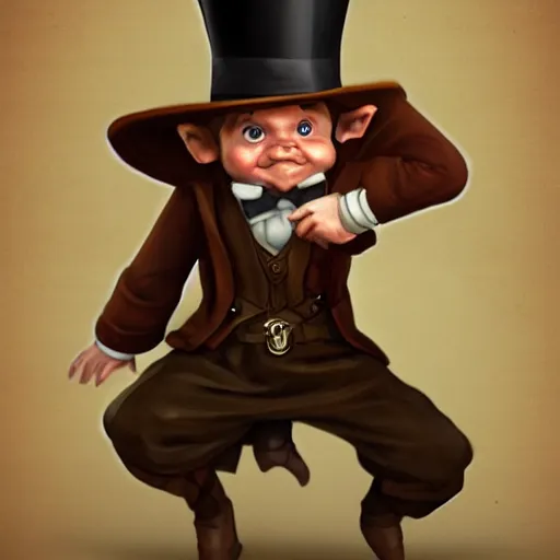 Prompt: an old halfling wearing a suit and top hat, character art, D&D, high detail, trending on artstation