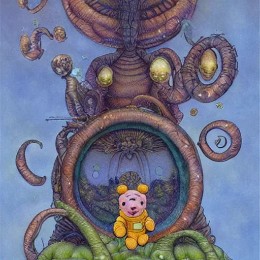 Image similar to alien Winnie the Pooh, artwork by Daniel Merriam,