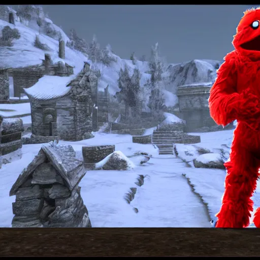 Prompt: elmo in skyrim