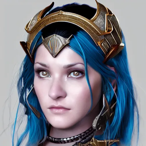 Prompt: fantasy portrait of a middle aged beautiful female barbarian queen with jet black hair , light blue eyes , backlit , made by Stanley Artgerm Lau, WLOP, Rossdraws, ArtStation, CGSociety, concept art, cgsociety, octane render, trending on artstation, artstationHD, artstationHQ, unreal engine, sfw, 4k, 8k,