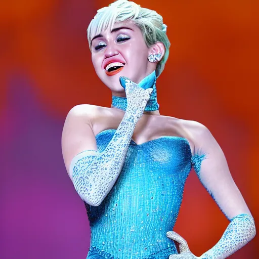 Image similar to miley cyrus as elsa in live action disney frozen, 8k resolution, full HD, cinematic lighting, award winning, anatomically correct