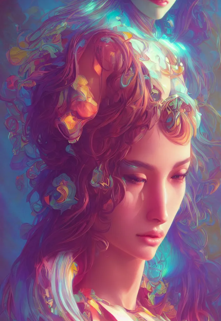 Prompt: beautiful, young woman, detailed gorgeous face, vaporwave aesthetic, synthwave, colorful, psychedelic, artstation, concept art, smooth, extremely sharp detail, finely tuned detail, ultra high definition, 8 k, unreal engine 5, ultra sharp focus, illustration, art by artgerm, greg rutkowski and alphonse mucha