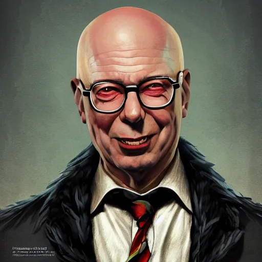 Image similar to lofi Klaus Schwab as a vampire portrait, digital art, Pixar style, by Tristan Eaton Stanley Artgerm and Tom Bagshaw.