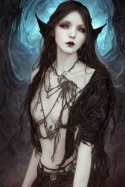 Image similar to beautiful and gothic and victorian and luxury and demonic young medieval dark wizard portrait like blackpink lisa+front face with light flowing hair, ultradetail face, art and illustration by tian zi and craig mullins and WLOP and alphonse mucha, fantasy, intricate complexity, human structure, human anatomy, fantasy character concept, watermark, blurry, hyperrealism 8k