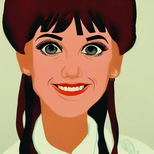 Image similar to a 1 9 8 0 walt disney's style portrait of a woman with bangs hair, artwork by davis, marc, walt disney style