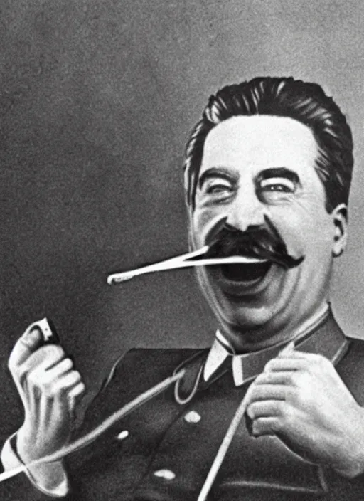 Image similar to Old detailed photograph of Stalin playing Xbox, screaming into the microphone with a bowl of Doritos beside him