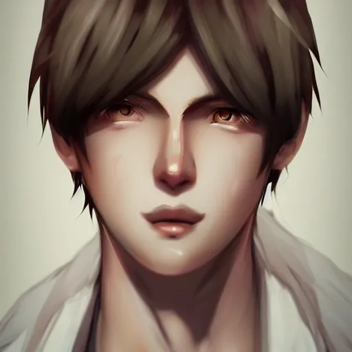 Image similar to detailed beautiful male character art of a protagonist, depth of field, on artists amino, deviantart submission by sakimichan patreon, wlop, weibo high quality art on artstation