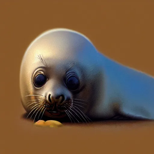 Prompt: adorable baby seal by greg hildebrandt