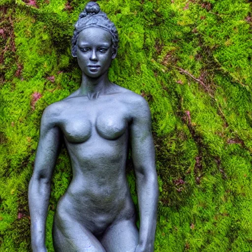 Image similar to realistic ultra detialed statue covered in moss