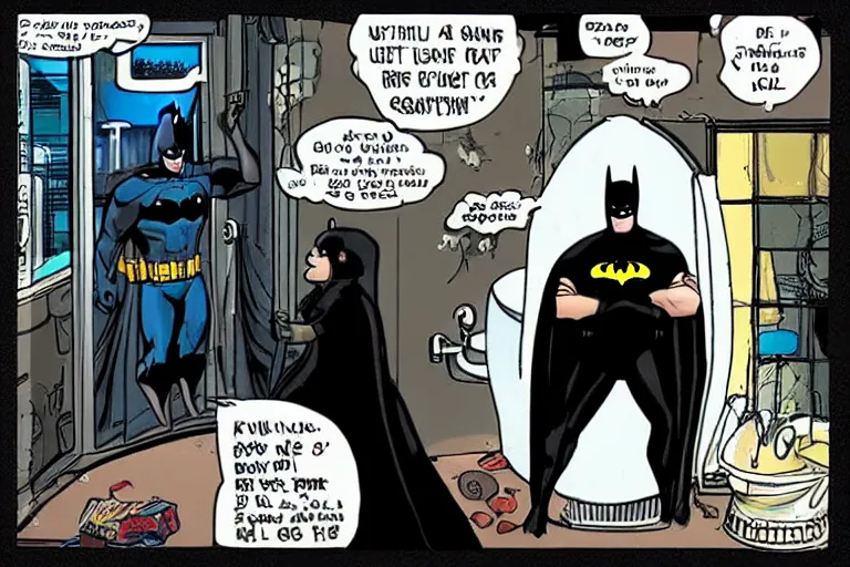 Prompt: batman bathing in the toilet