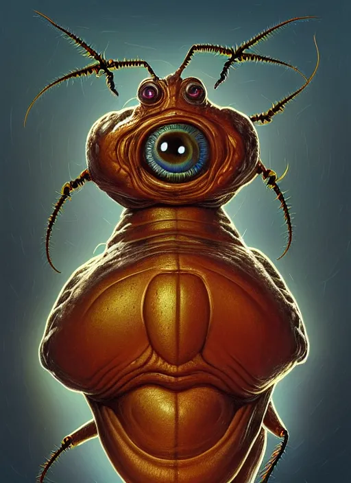 Prompt: anthropomorphic highly detailed group portrait of funny mr bean neon giant cute eyes trilobyte beetle, intricate, elegant, digital painting, artstation, concept art, smooth, sharp focus, art by artgerm, bob eggleton, michael whelan, stephen hickman, richard corben, wayne barlowe and greg rutkowski and alphonse mucha, 8 k