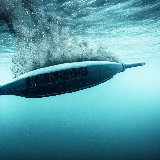 Image similar to an award winning underwater photo! of a submerged submarine, submarine! cross!! section!!, 4 k, high quality